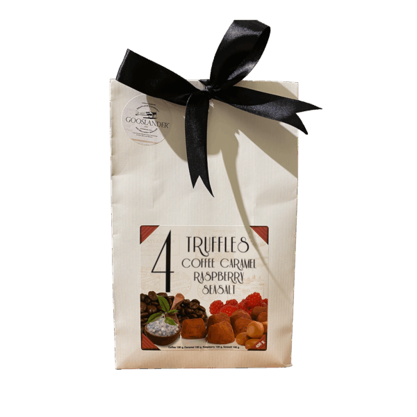 4 Tryfflar Kaffe, Karamell, Havssalt & Hallon