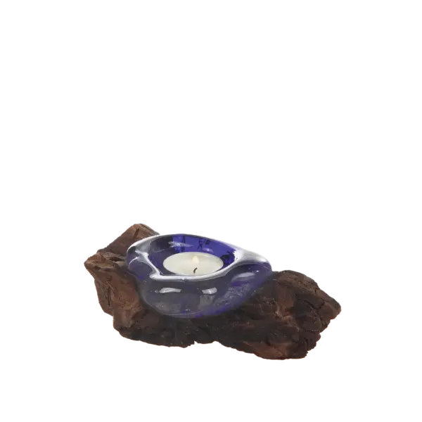 GLASLYKTA PÅ TRÄDROT BLÅ 13X7 CM