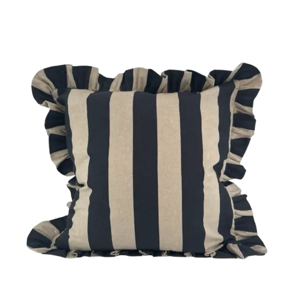 CUSHION COVER FLOUNCE CHARCOAL BLOCK STR