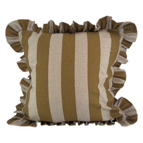CUSHION COVER FLOUNCE MUSTARD BLOCK STRI