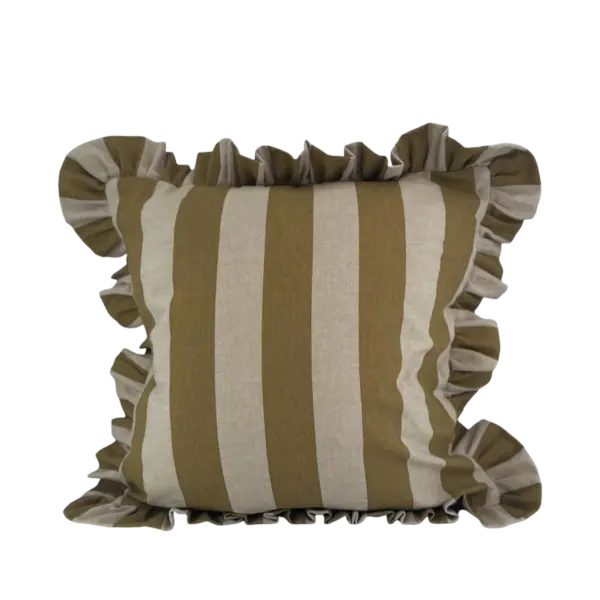 CUSHION COVER FLOUNCE MUSTARD BLOCK STRIPED