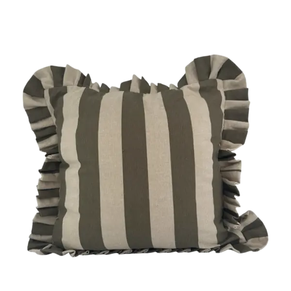 CUSHION COVER FLOUNCE OLIVE BLOCK STRIPED