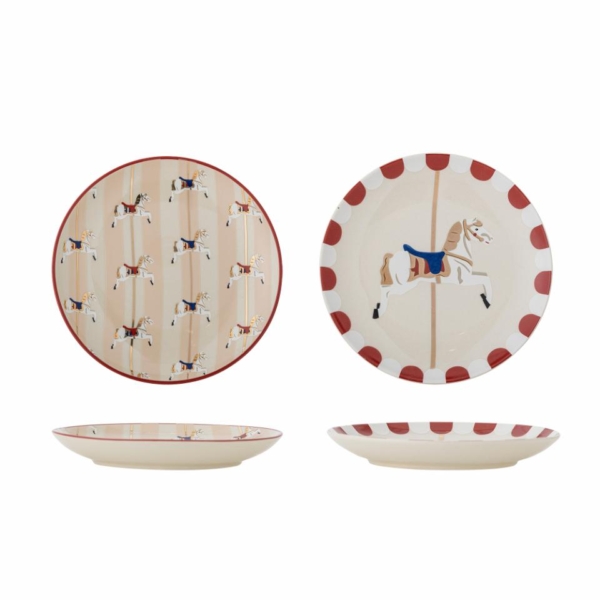 Merry-go-round Tallerken, Rød, Stentøj 2-pack
