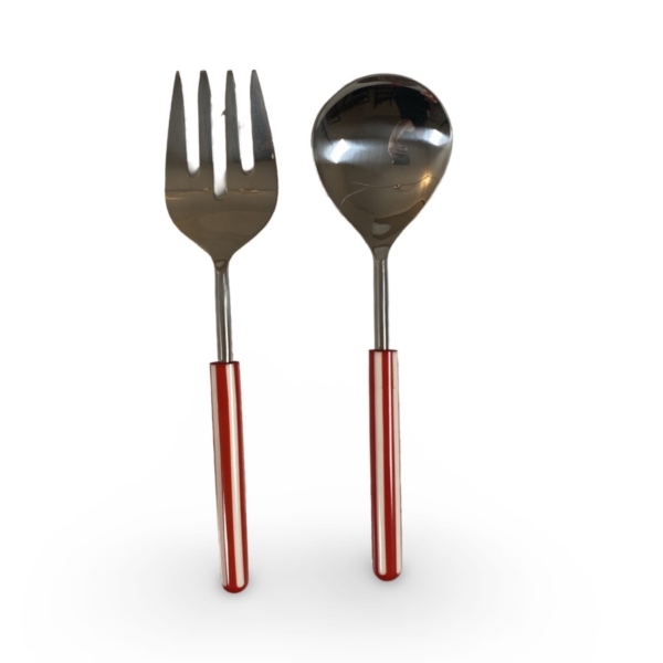 SALAD SERVERS STRIPE RED