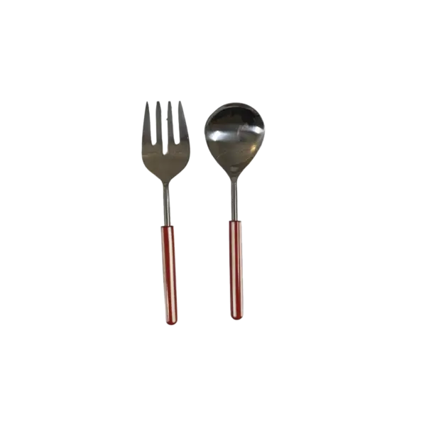 SALAD SERVERS STRIPE RED