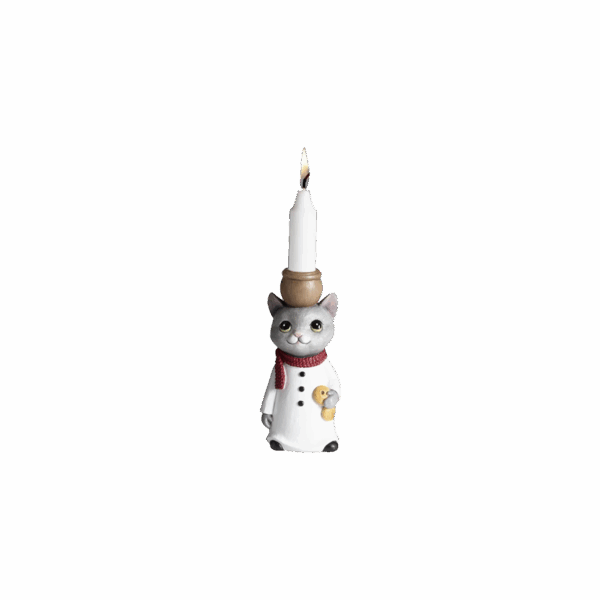 Ljusstake Katt, Snögubbe H.14,8cm