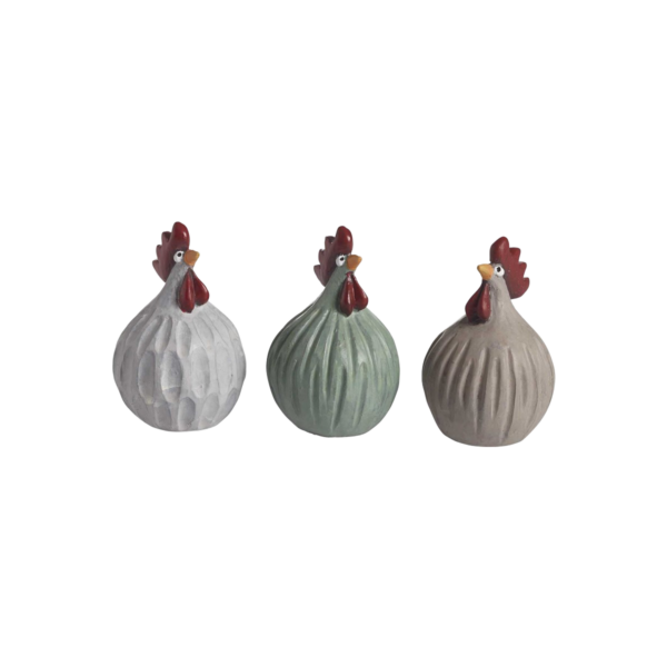 Höna Retro 3-p H.5,2cm, creme, grön, beige