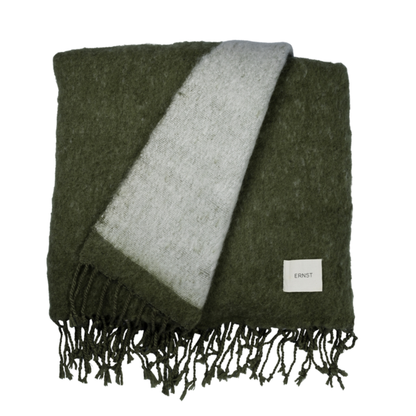 Pläd 130x170 cm med frans grön/vit