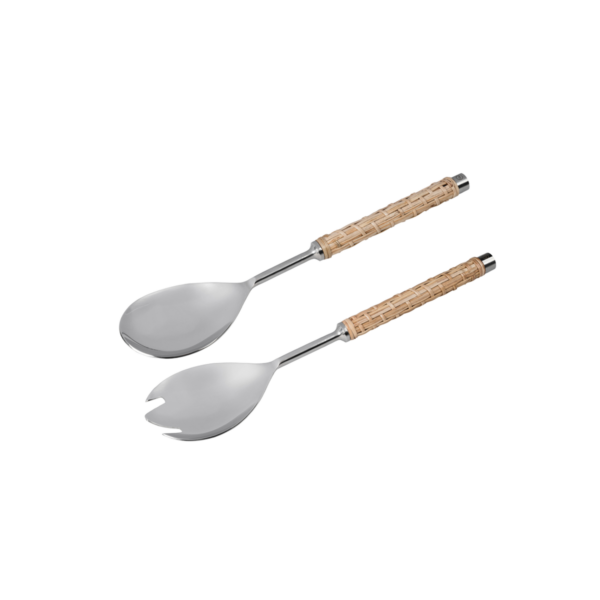 Salladsbestick rostfritt stål/flätat handtag Natur