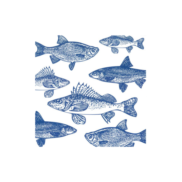 Graphic Fishes marin Napkin 33x33cm